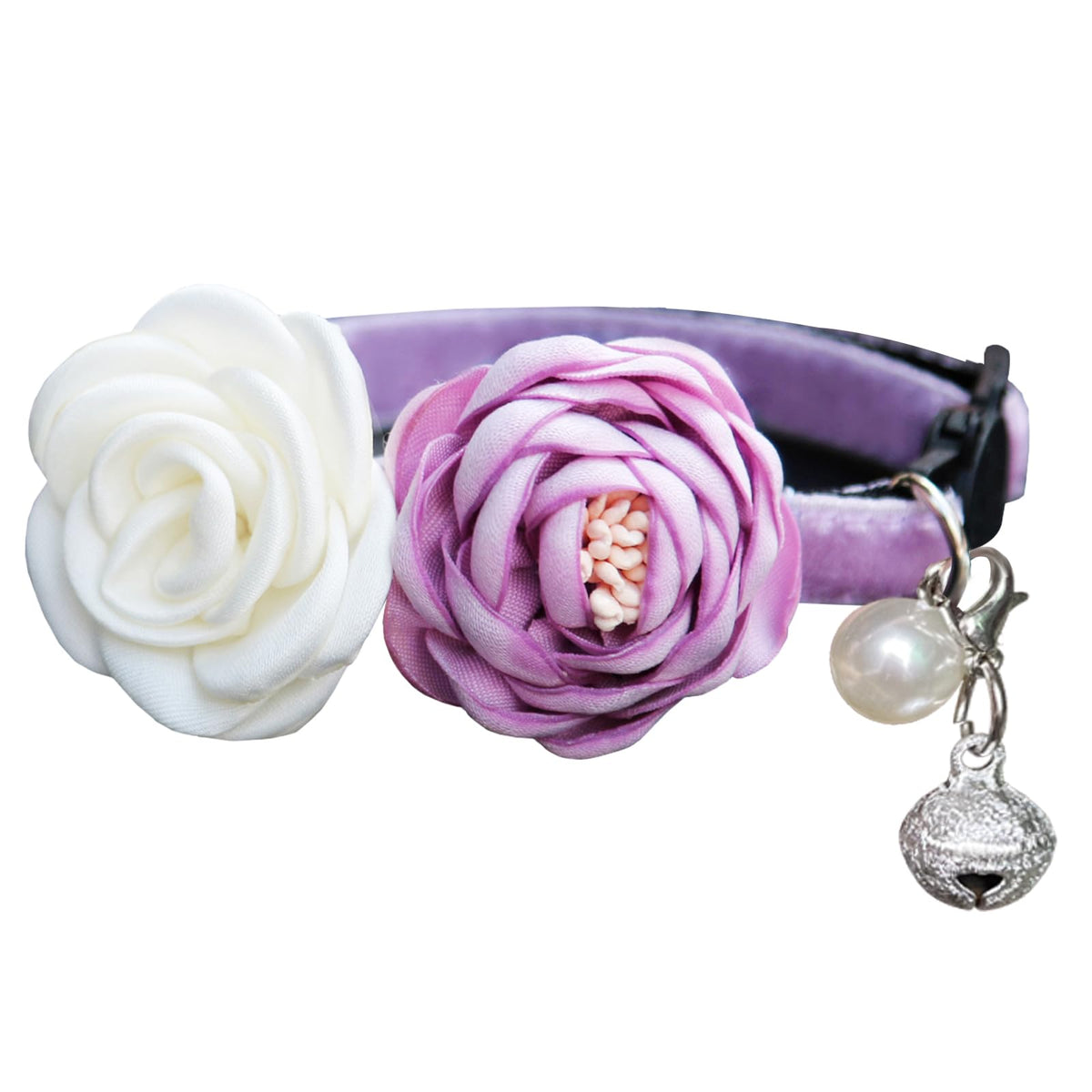 Fupo purple cat collar in velvet with flowers for playful kitten style