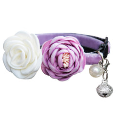 Fupo purple cat collar in velvet with flowers for playful kitten style