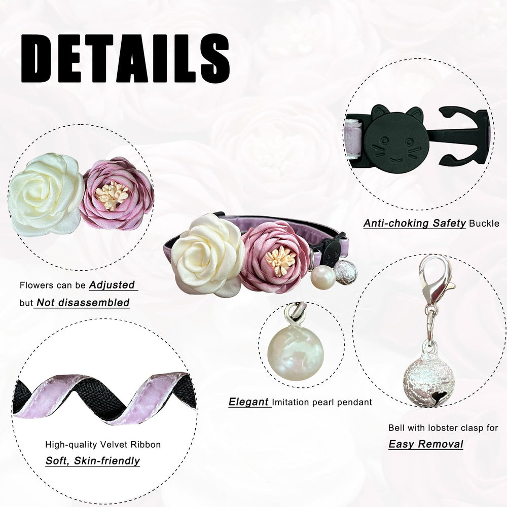 Fupo purple collar with rose detail and bell for visibility and safety