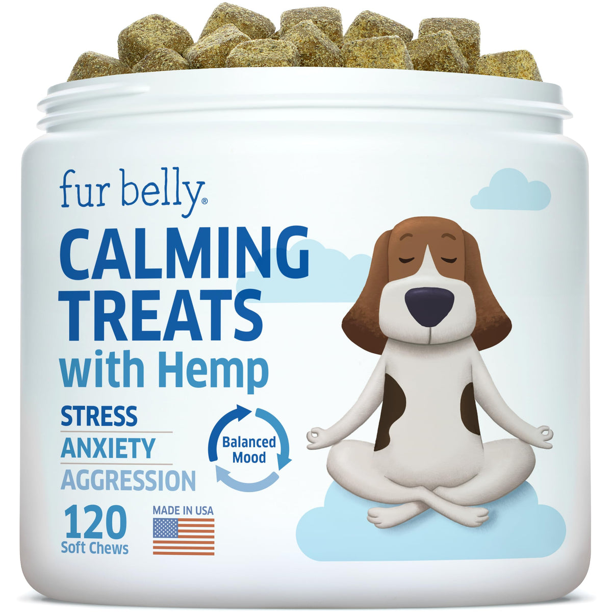 Fur Belly Hemp Calming Chews bottle front for anxious dogs