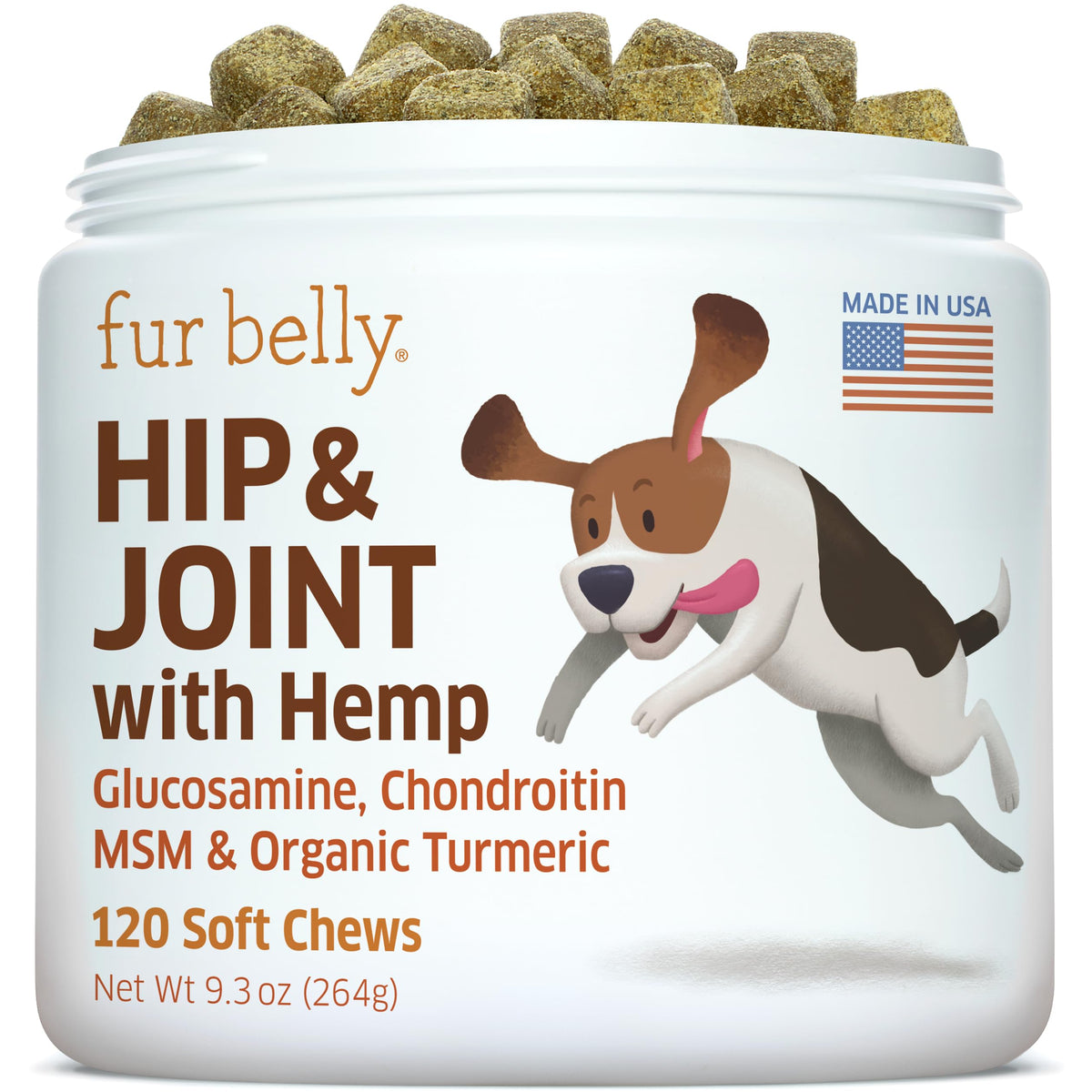 Fur Belly hemp hip joint dog soft chews closeup shows tasty texture for joint support