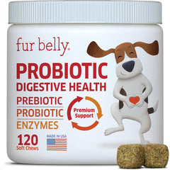 Fur-Belly Probiotics for Dogs bottle and pour for easy daily dosage and gut support.