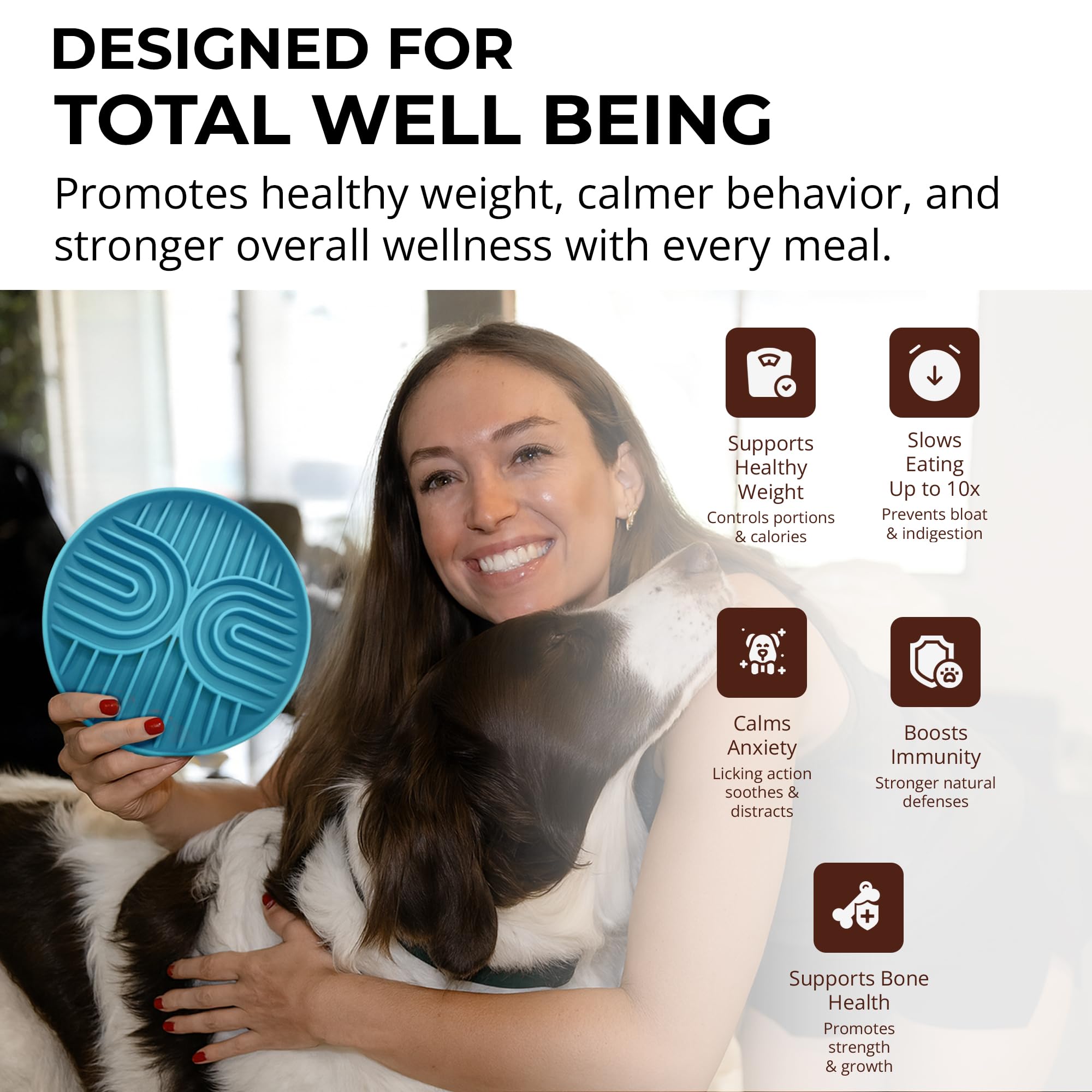 Fur-Brained slow feeder dish in blue color for stylish meals