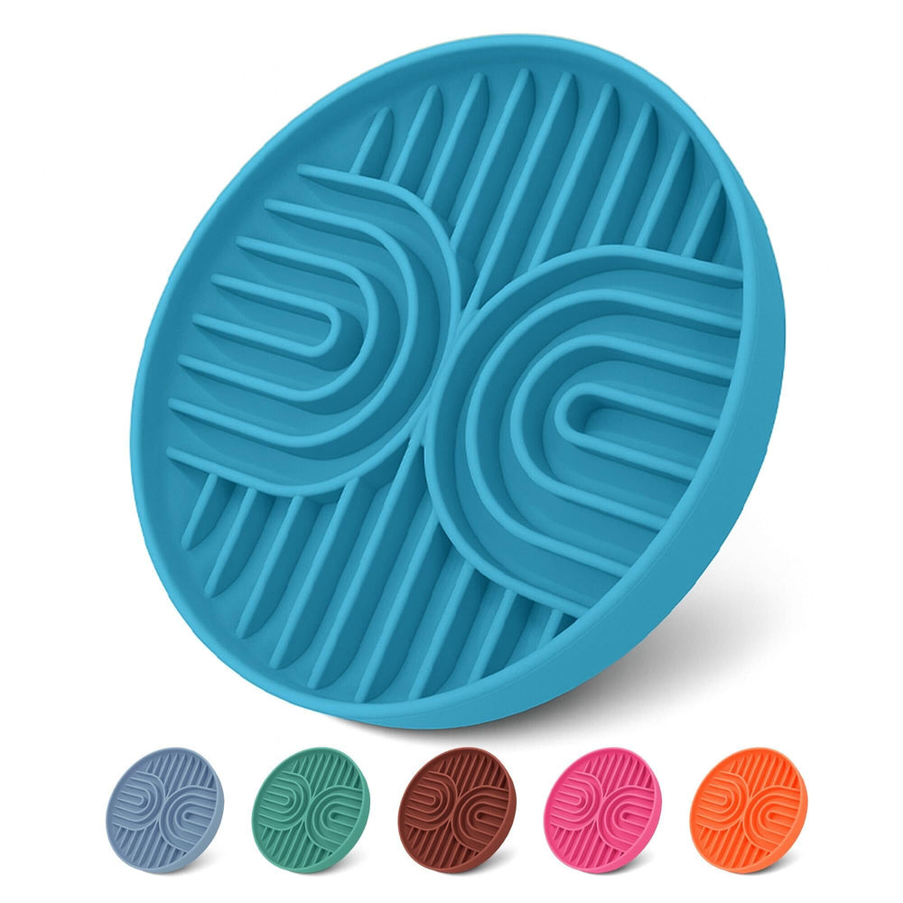 Fur-Brained slow feeder dish top view shows maze design for paced feeding