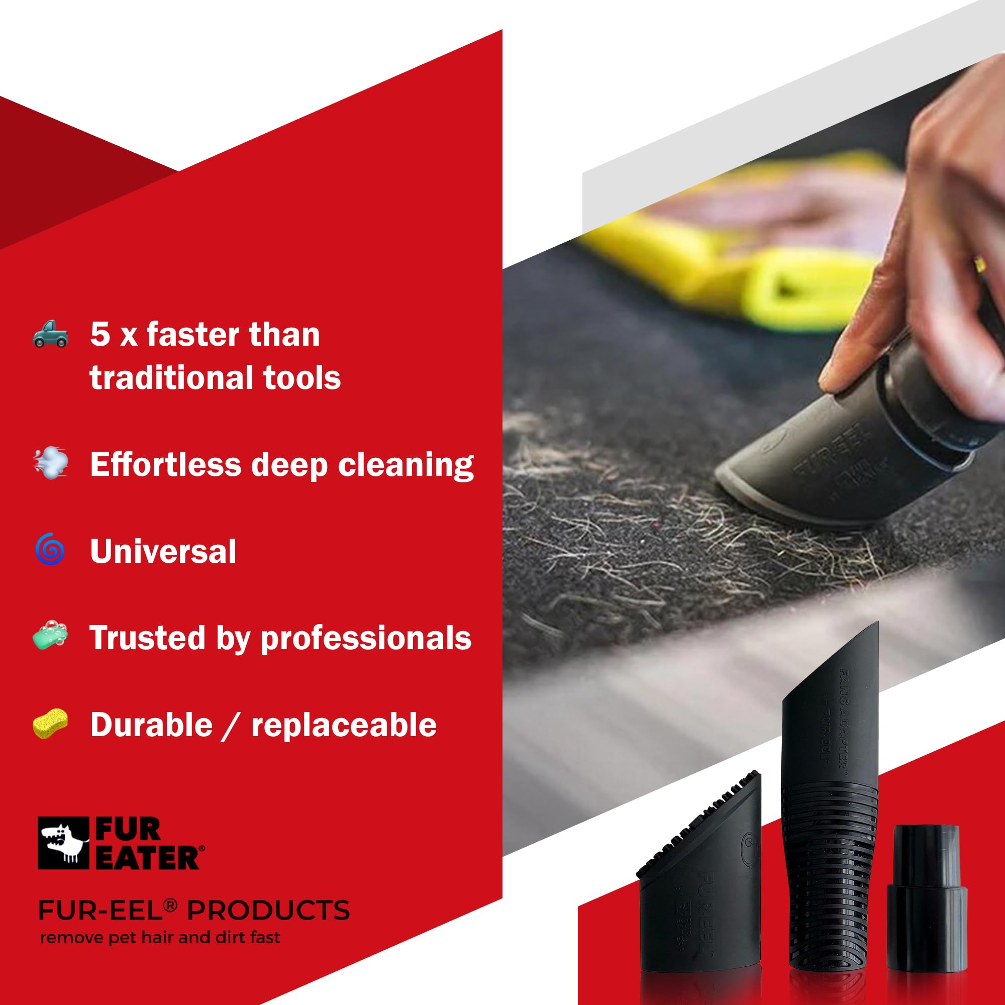 Fur-EEL tool cleaning corners and edges for precise interior cleaning.
