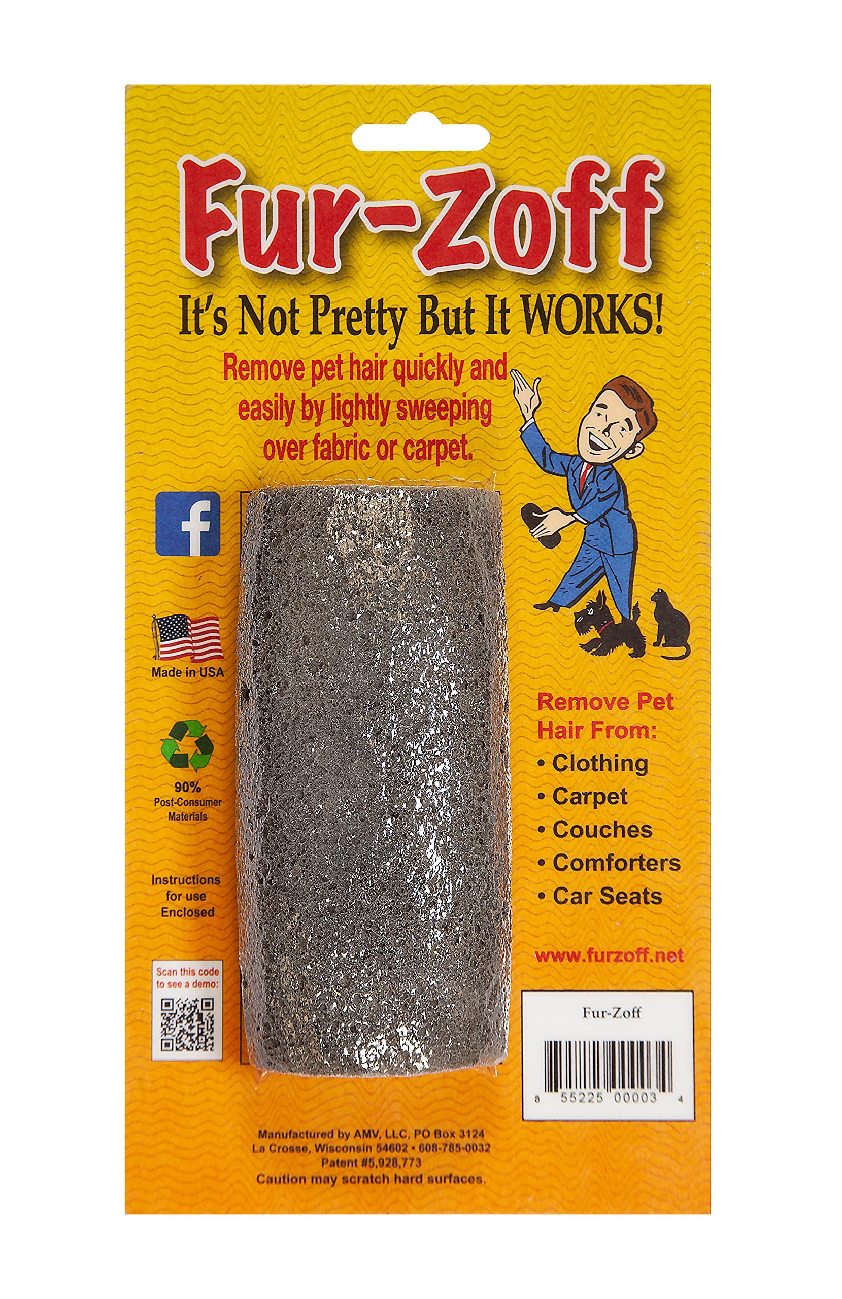 Fur-Zoff Pet Hair Remover overview demonstrates quick fur cleanup on fabrics