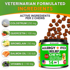 FURALAND Dog Allergy Relief Chews dog eating treat during calm afternoon