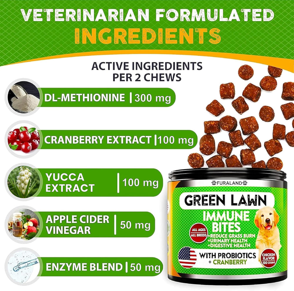 FURALAND Grass Burn Spot Chews dog enjoying a treat; tastes great and easy to digest