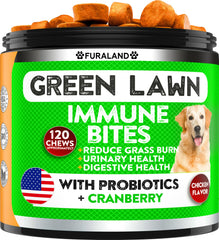 FURALAND Grass Burn Spot Chews bottle close-up highlighting urinary health support