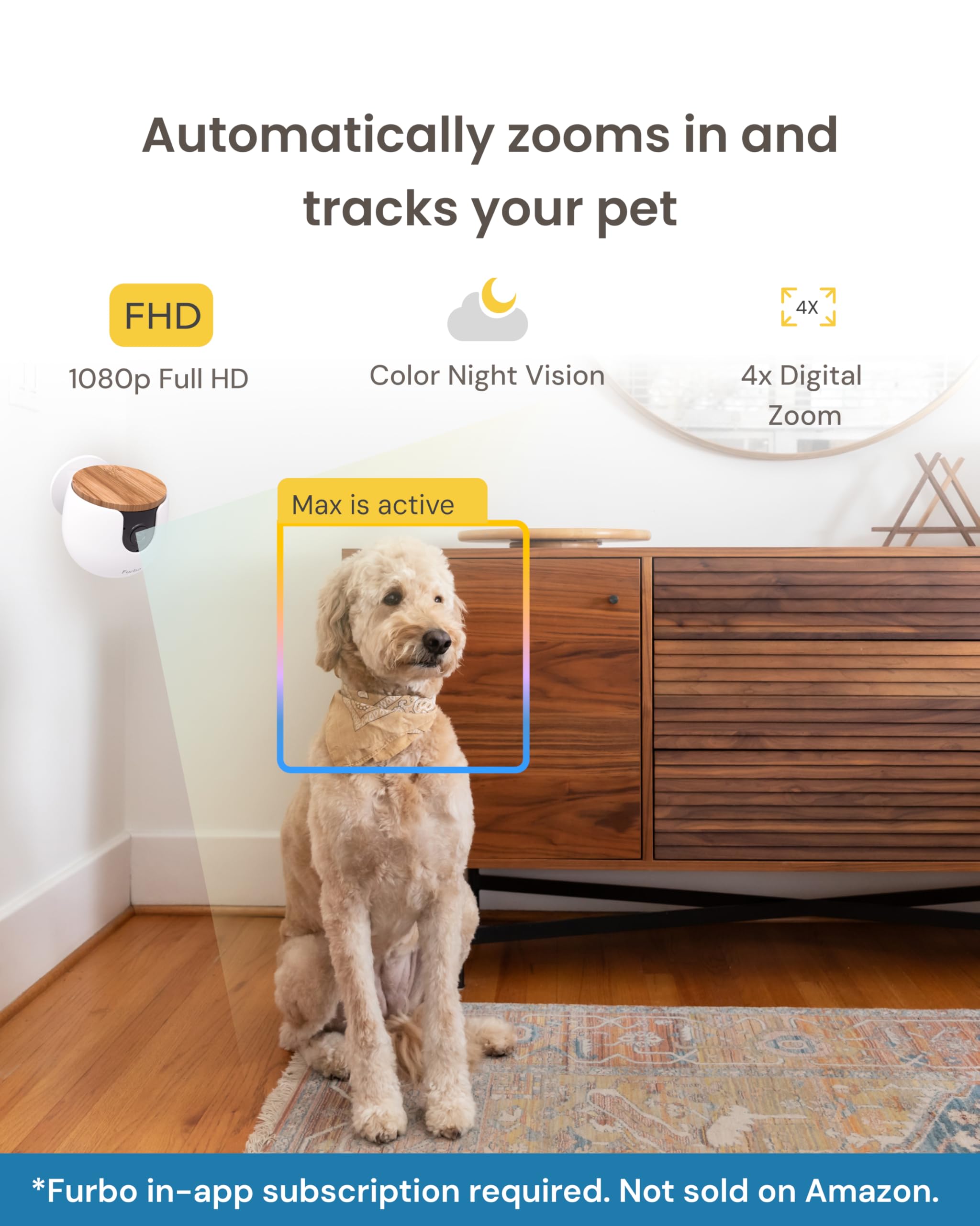 Furbo mini camera treat toss demo illustrates interactive feeding features.