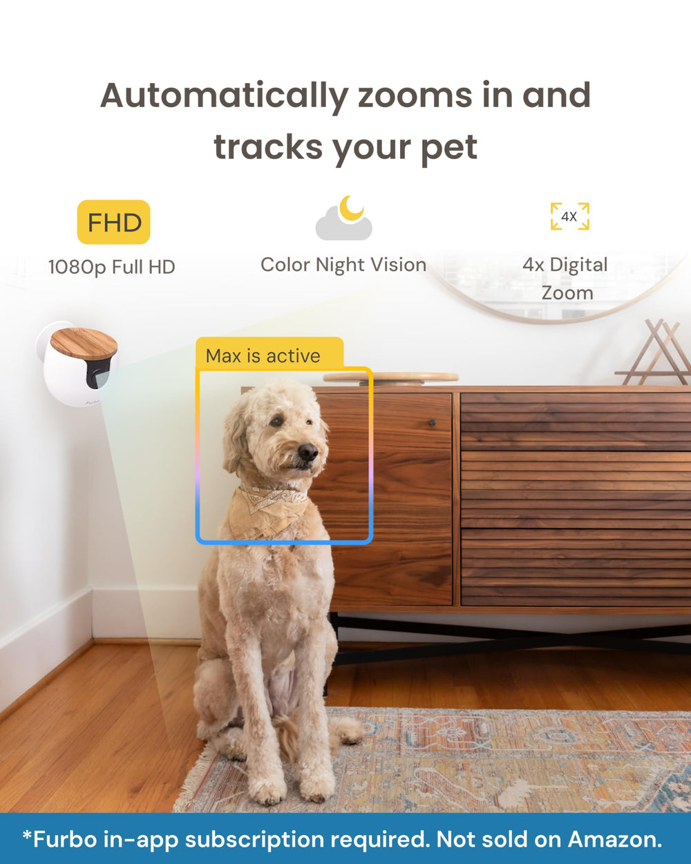 Furbo mini camera treat toss demo illustrates interactive feeding features.