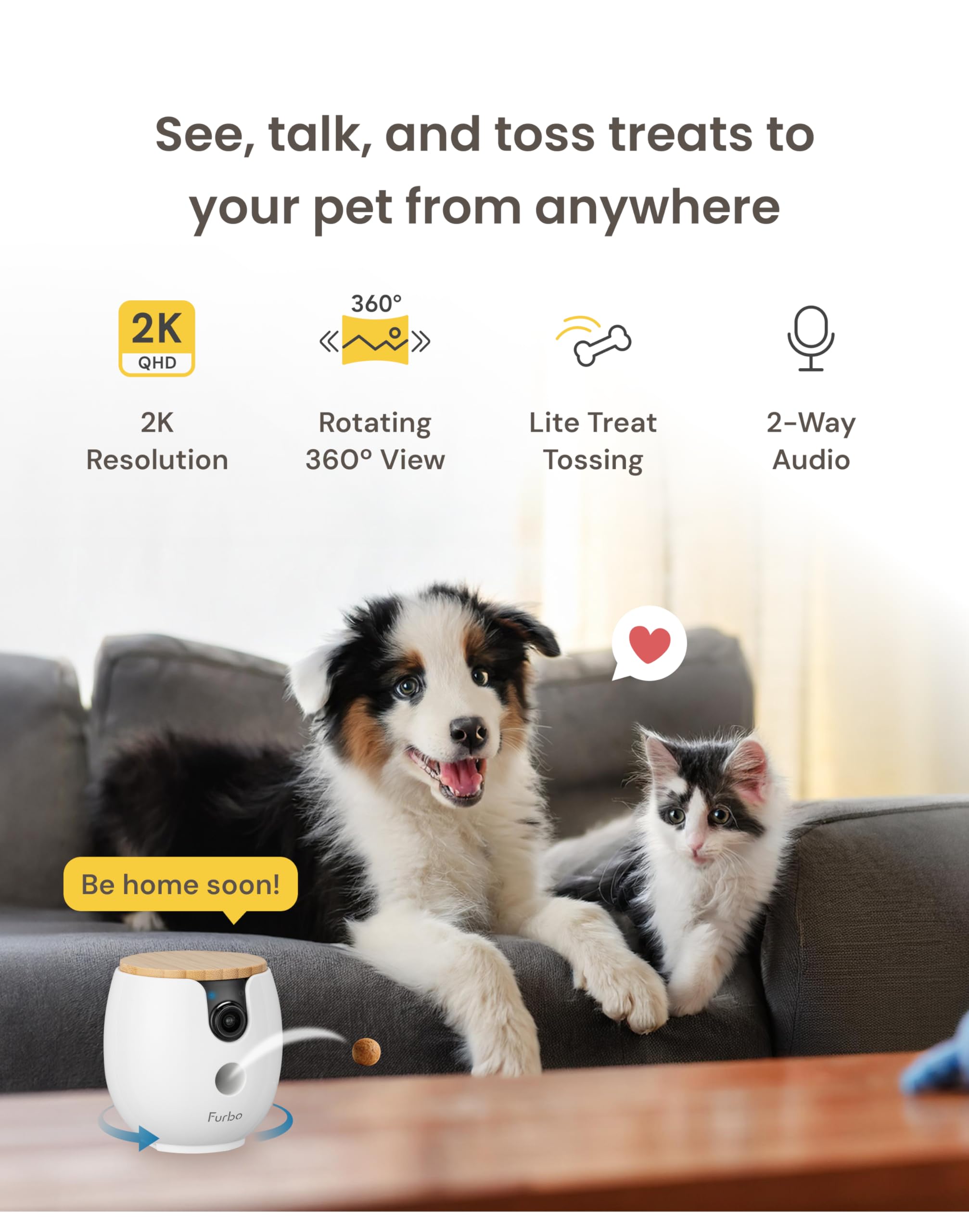 Furbo Mini360 night vision color captures pets clearly in low light.