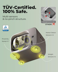 Furbulous safety sensors detection image illustrates proximity, weight, and IR safety features.