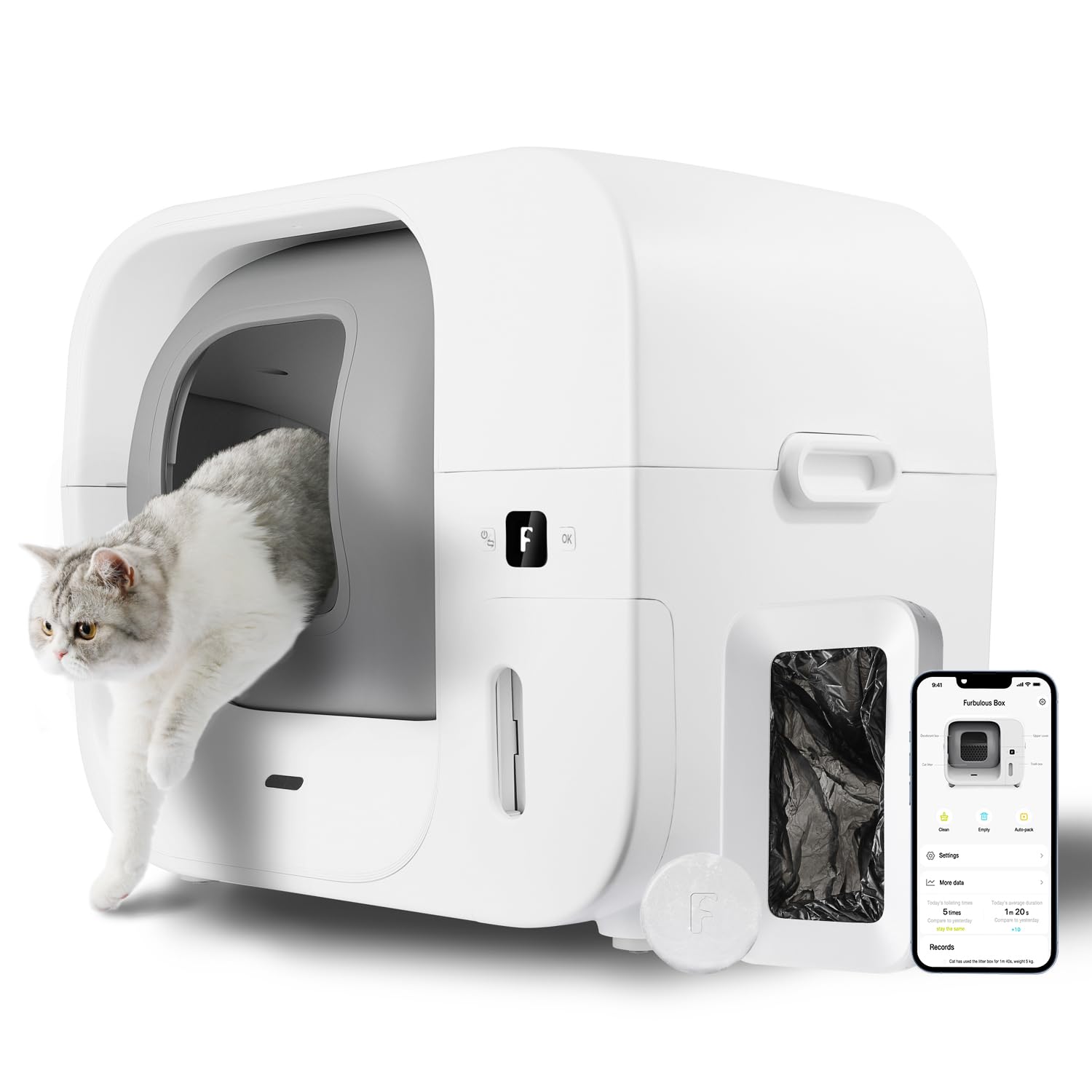 Furbulous self-pack refill system close-up highlighting sealed waste and odor management.