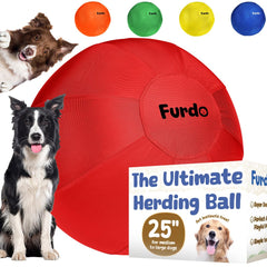 Furdo 25-inch herding ball with red nylon cover for outdoor play.