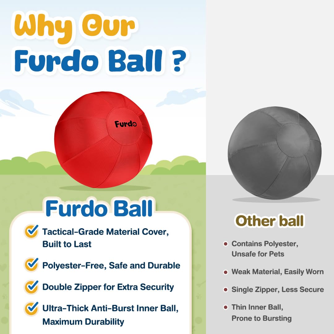 Furdo nylon-cover dog ball shown for easy cleaning.