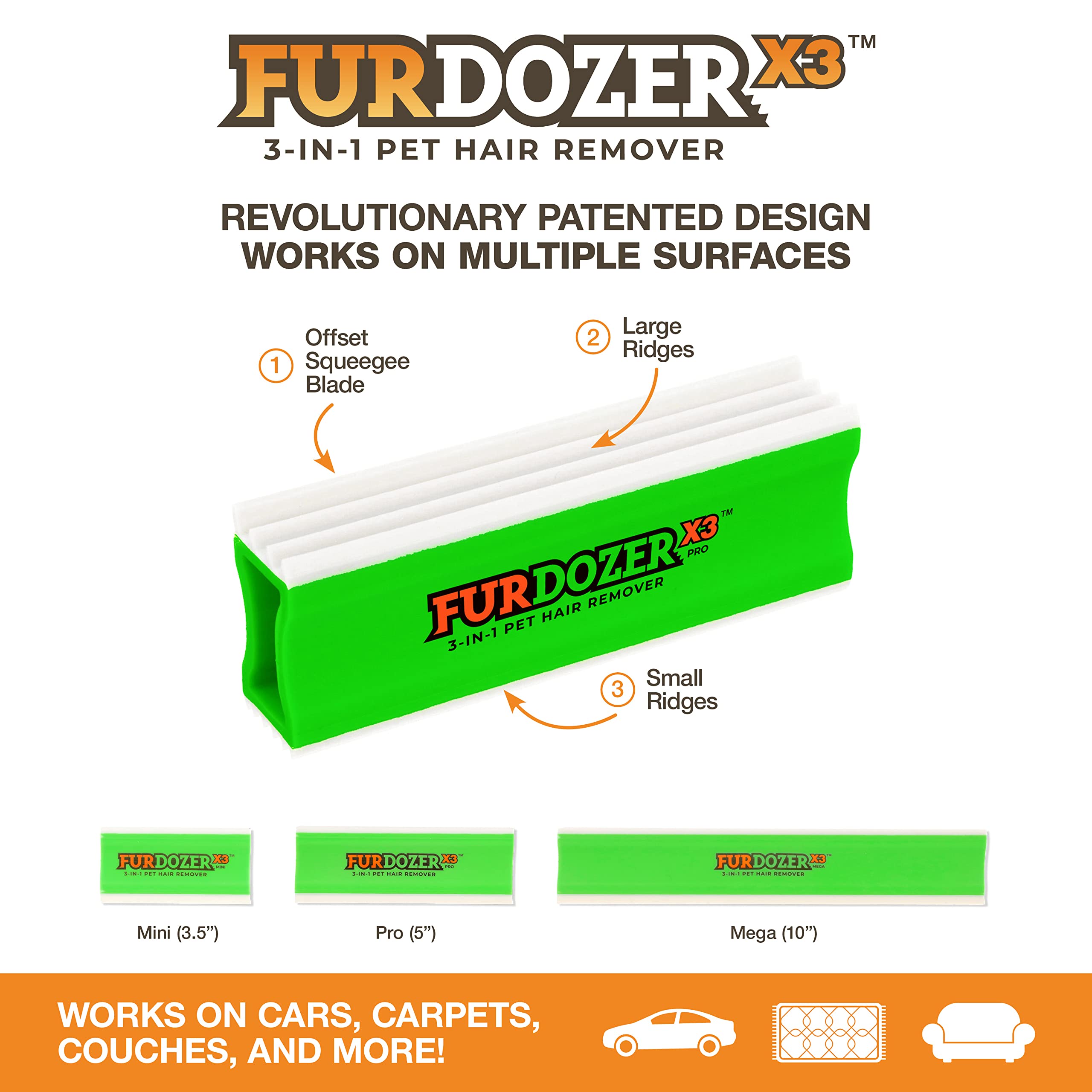 FurDozer 6 in 1 toolset with blades and pads for versatile pet hair removal