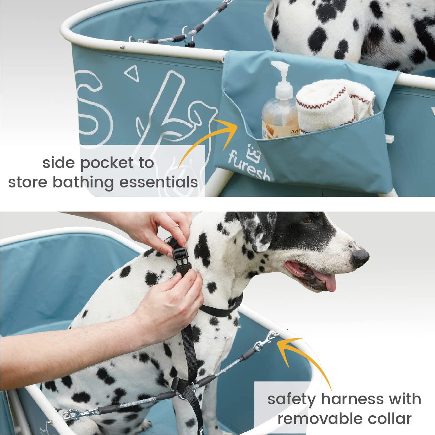 Furesh Big Dipper foldable legs show compact storage after a bath.