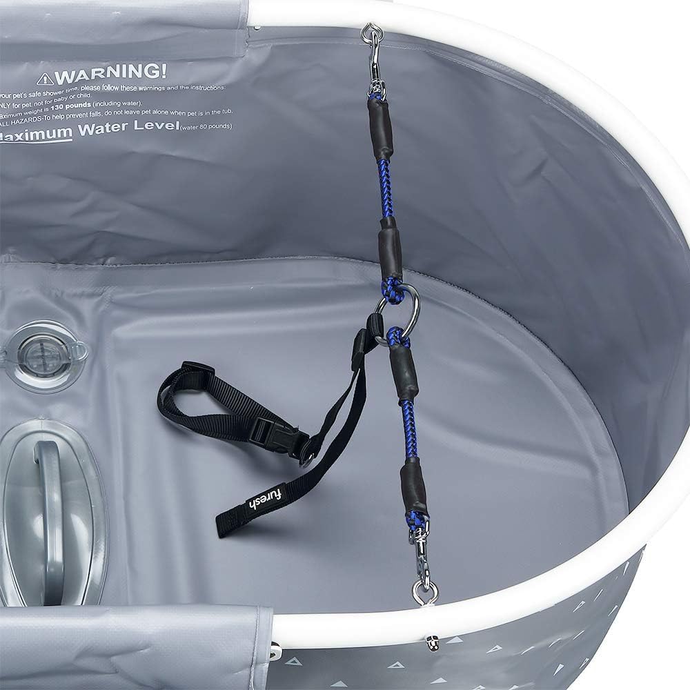 Furesh Little Dipper two-point leash restraint enhances safety during showers