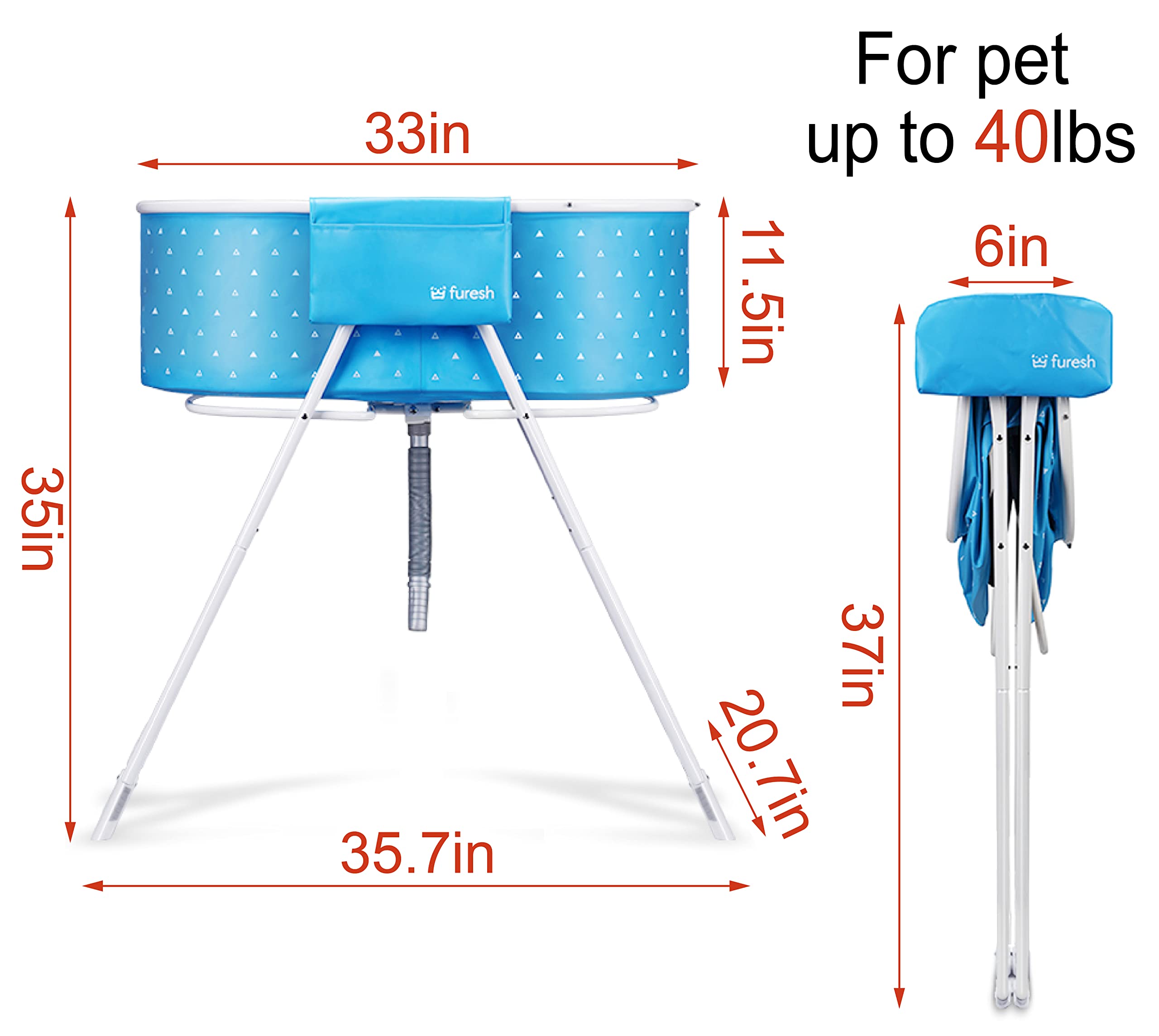 Furesh Little Dipper elevated grooming area showing comfortable bath position.