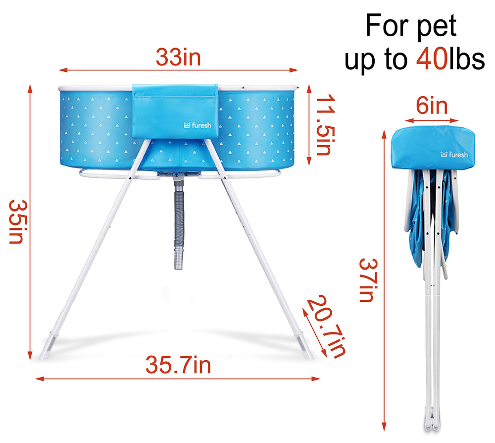 Furesh Little Dipper elevated grooming area showing comfortable bath position.