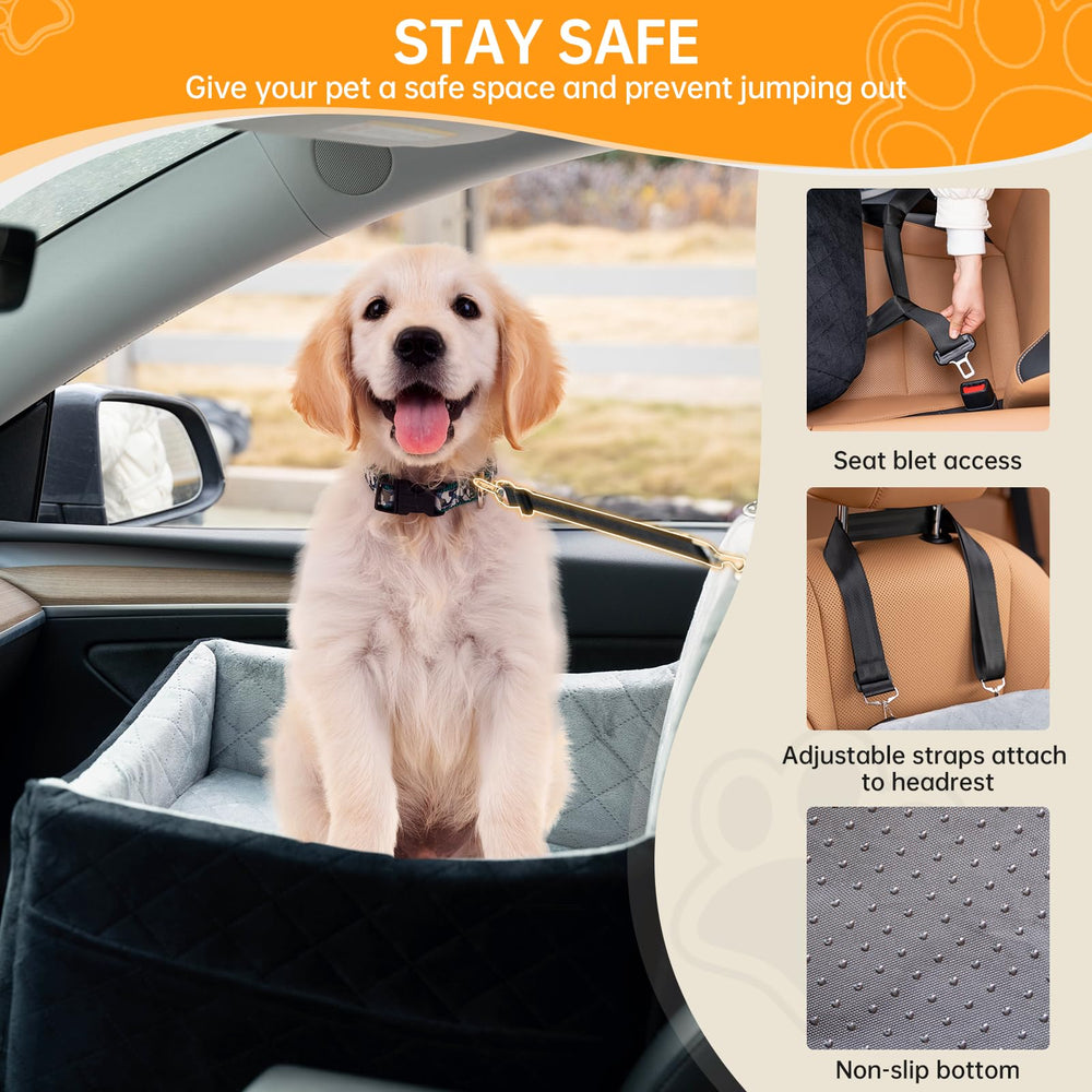 FurFrolic dog-car-seat-storage-pockets hold toys and treats for trips
