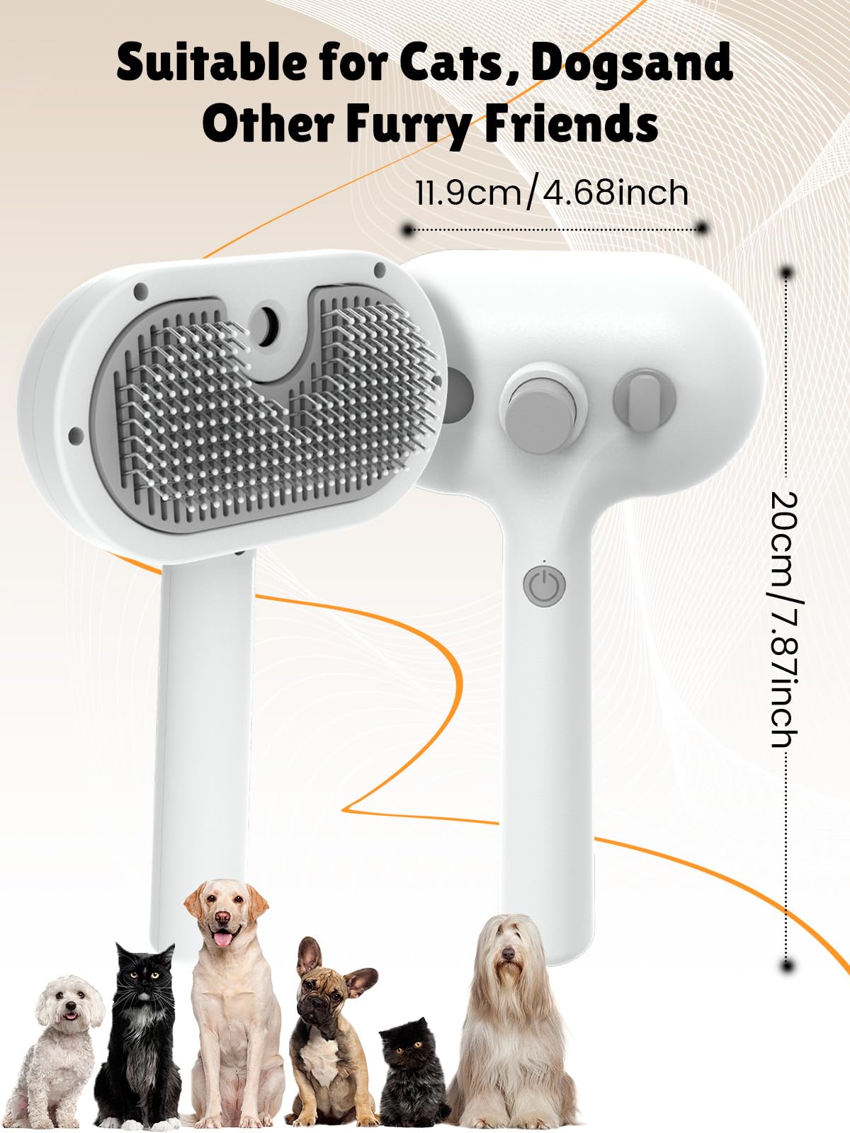FURGO brush with rounded teeth provides gentle massage during grooming.