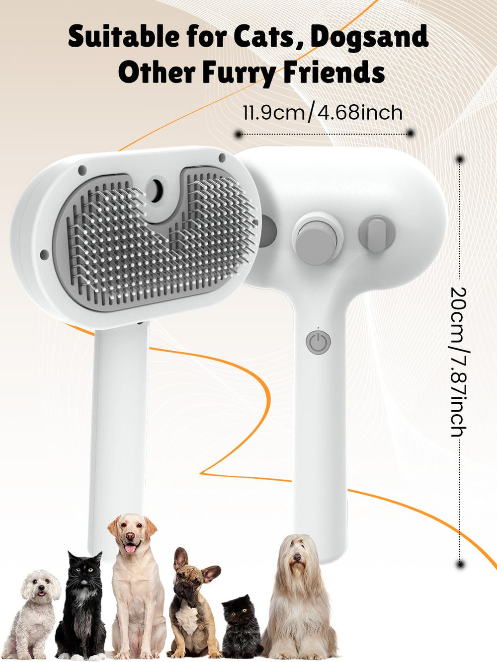 FURGO brush with rounded teeth provides gentle massage during grooming.