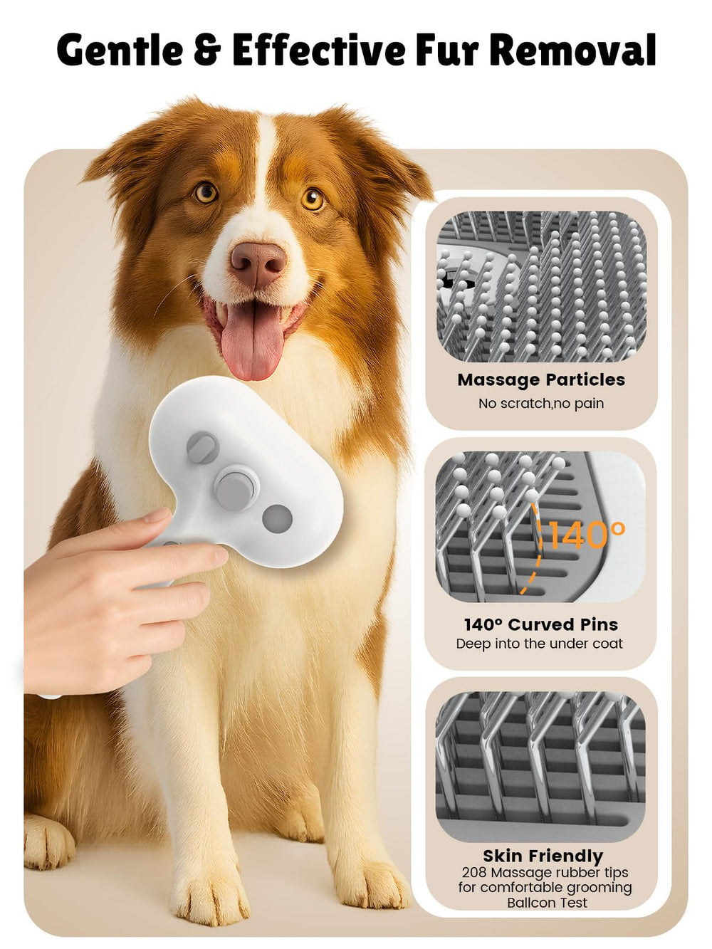 FURGO pet brush self-cleaning release button in action for quick hair cleanup.