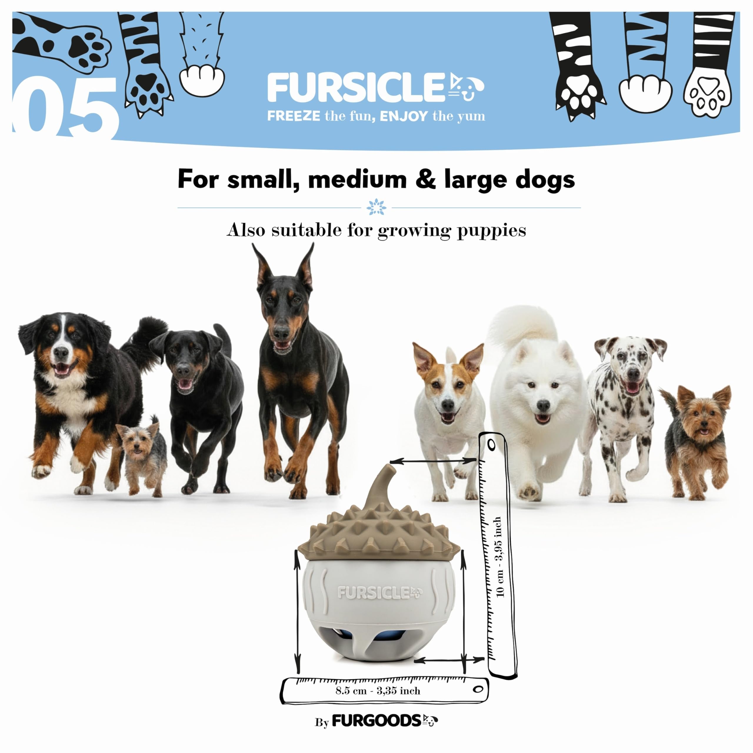 Dog enjoying FurSicle outdoors during playtime.