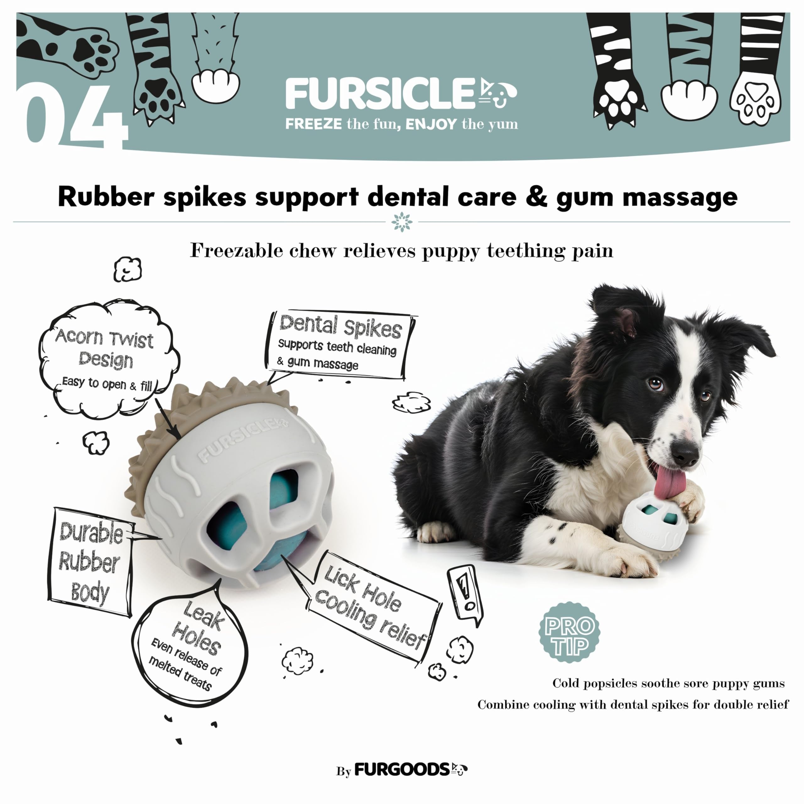 Puppy teething relief via FurSicle cooling and safe silicone.