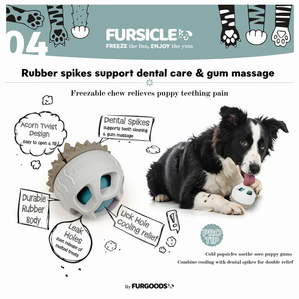 Puppy teething relief via FurSicle cooling and safe silicone.
