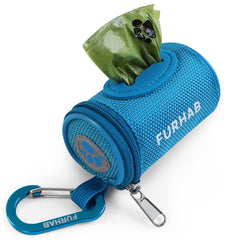 FURHAB dog poop bag holder on leash with sky-blue fabric offers easy-access bags