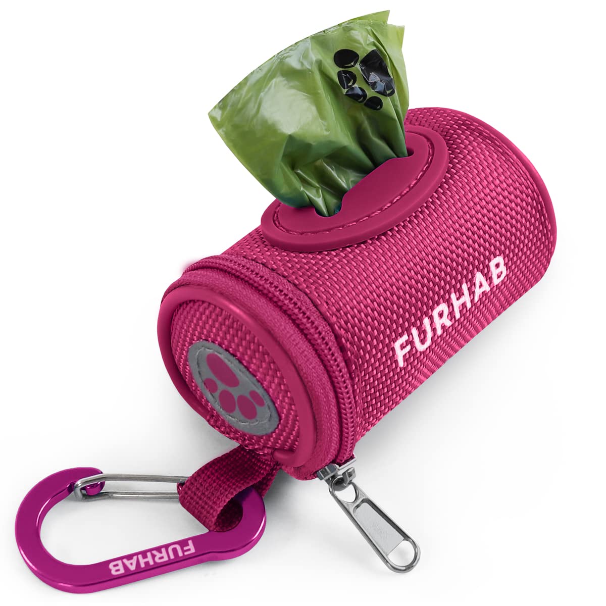 FURHAB dog poop bag holder on leash with heavy-duty carabiner for mess-free walks