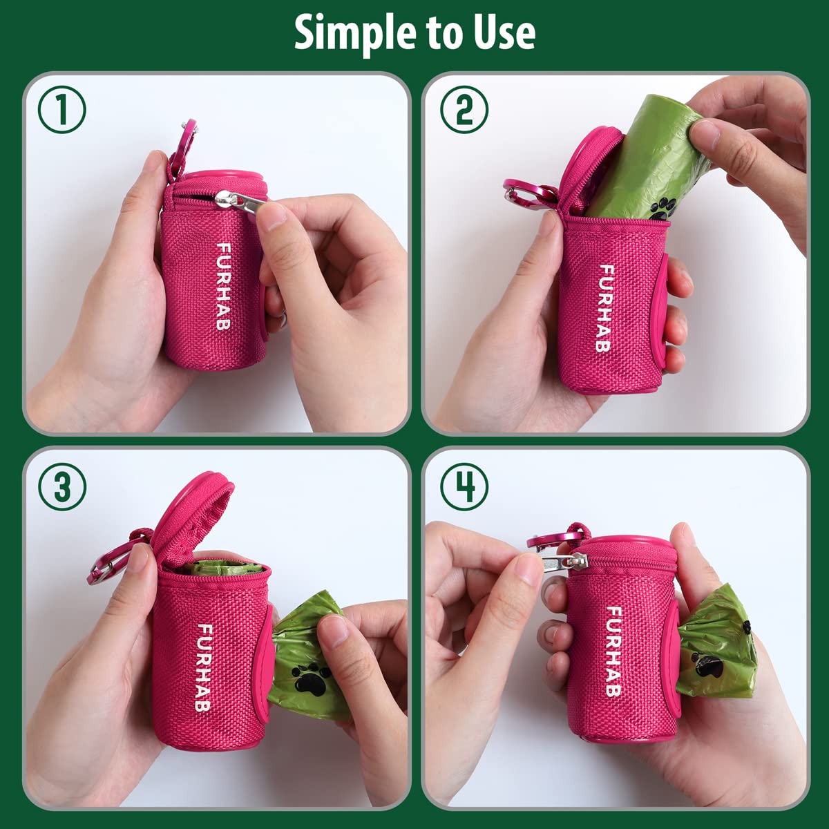 FURHAB included 15-count poop bags roll for quick trail adventures