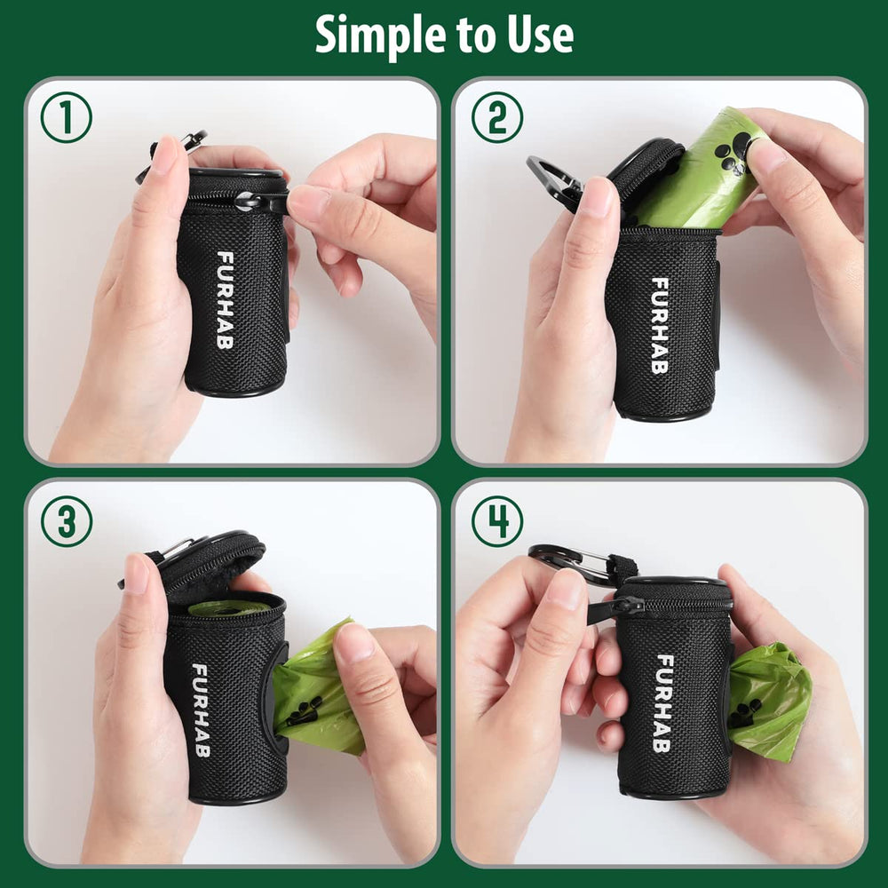 FURHAB poop bag roll 15-count included for outings.