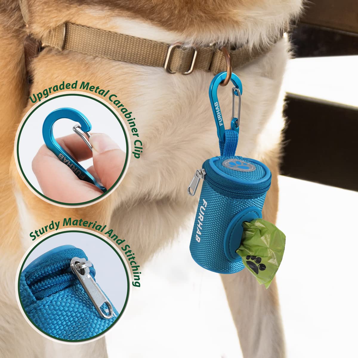 FURHAB soft fabric dog dispenser mounted on nylon oxford material for organization