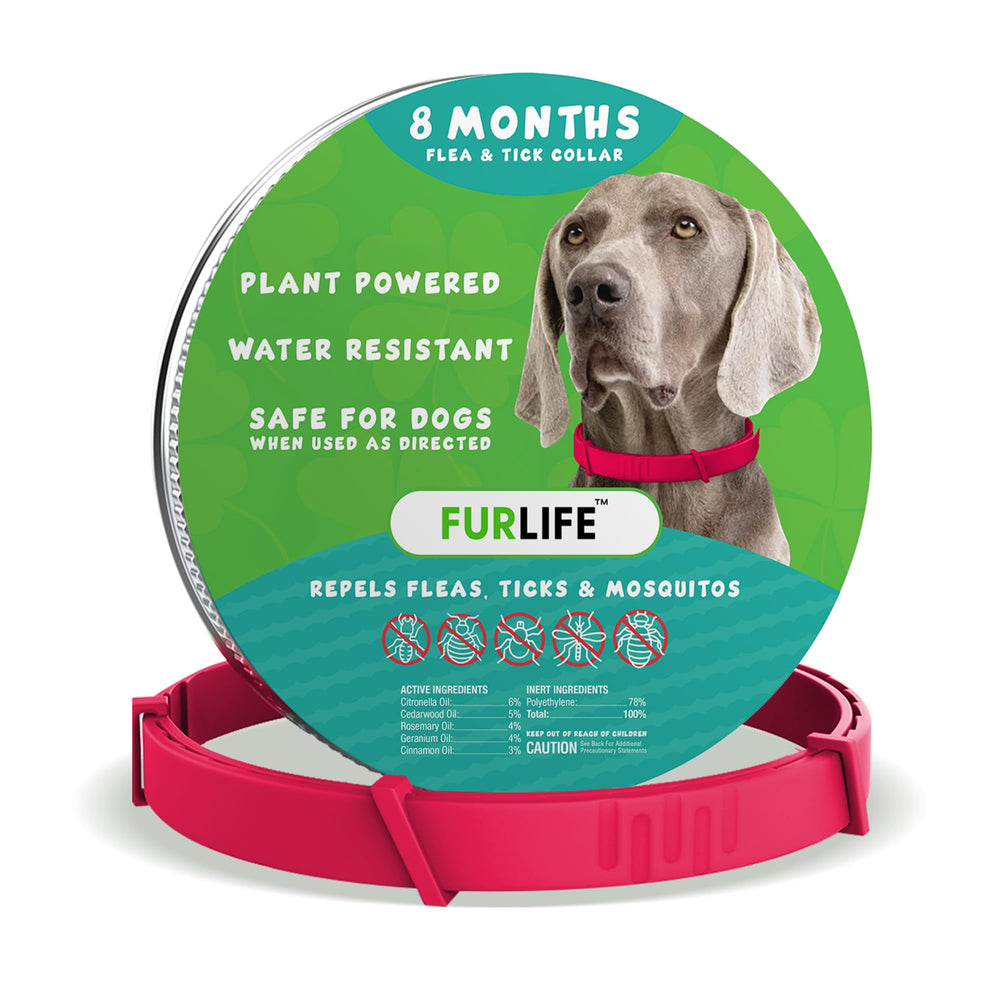 FurLife flea and tick collar for dogs, red front view, offering natural protection around the neck.