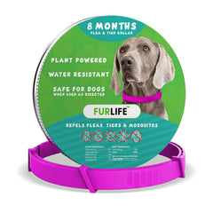 FurLife flea-tick collar pink closeup highlights chemical-free protection for dogs.