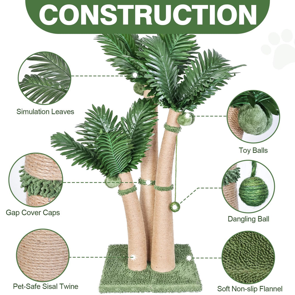 Furlogy palm-tree cat post with natural sisal rope for scratching