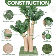 Furlogy palm-tree cat post with natural sisal rope for scratching