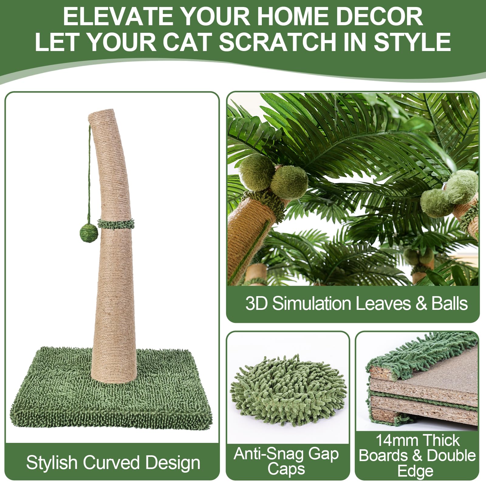 Furlogy palm-tree cat scratch post blending modern décor with scratching space.