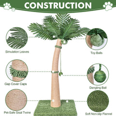 Furlogy Palm Tree Scratching Post sisal wrap closeup emphasizes durable, natural rope grip