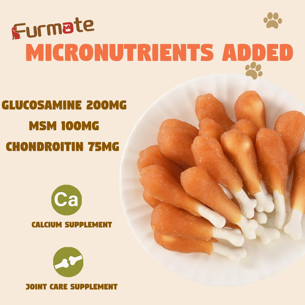 Furmate chicken-wrapped calcium bone closeup: savory texture encourages long-lasting chewing