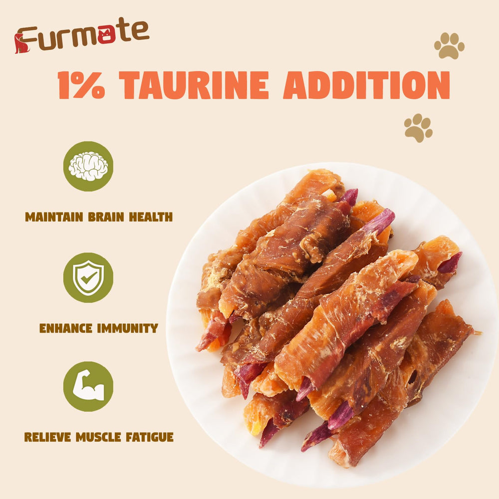 Furmate chicken-wrapped sweet potato treats closeup highlights chewy texture for dental care