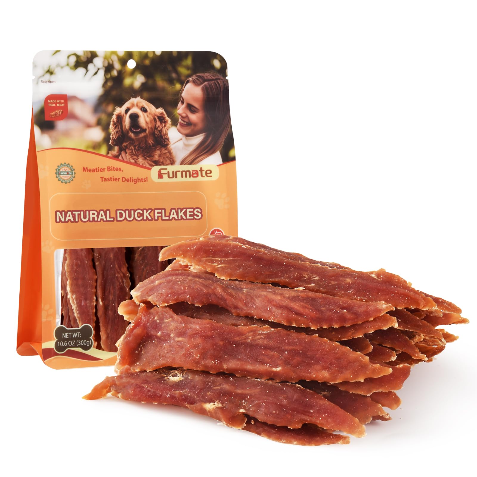 Furmate Duck Jerky Tenders bag front shows premium treats for training rewards