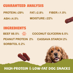 Furmate Soft Beef Sausage Dog Treats soft chewy texture visible in translucent casing.
