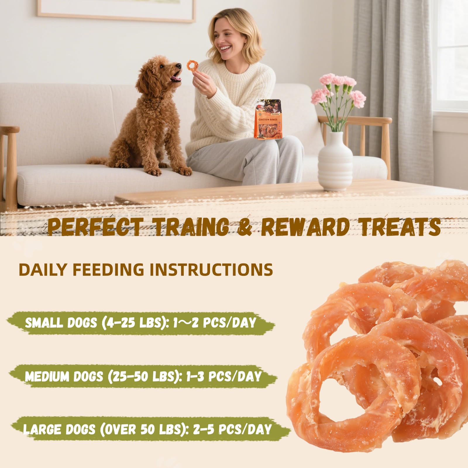 Furmate Taurine-enhanced Chicken Jerky Rings—tasty option for daily activity and focus.