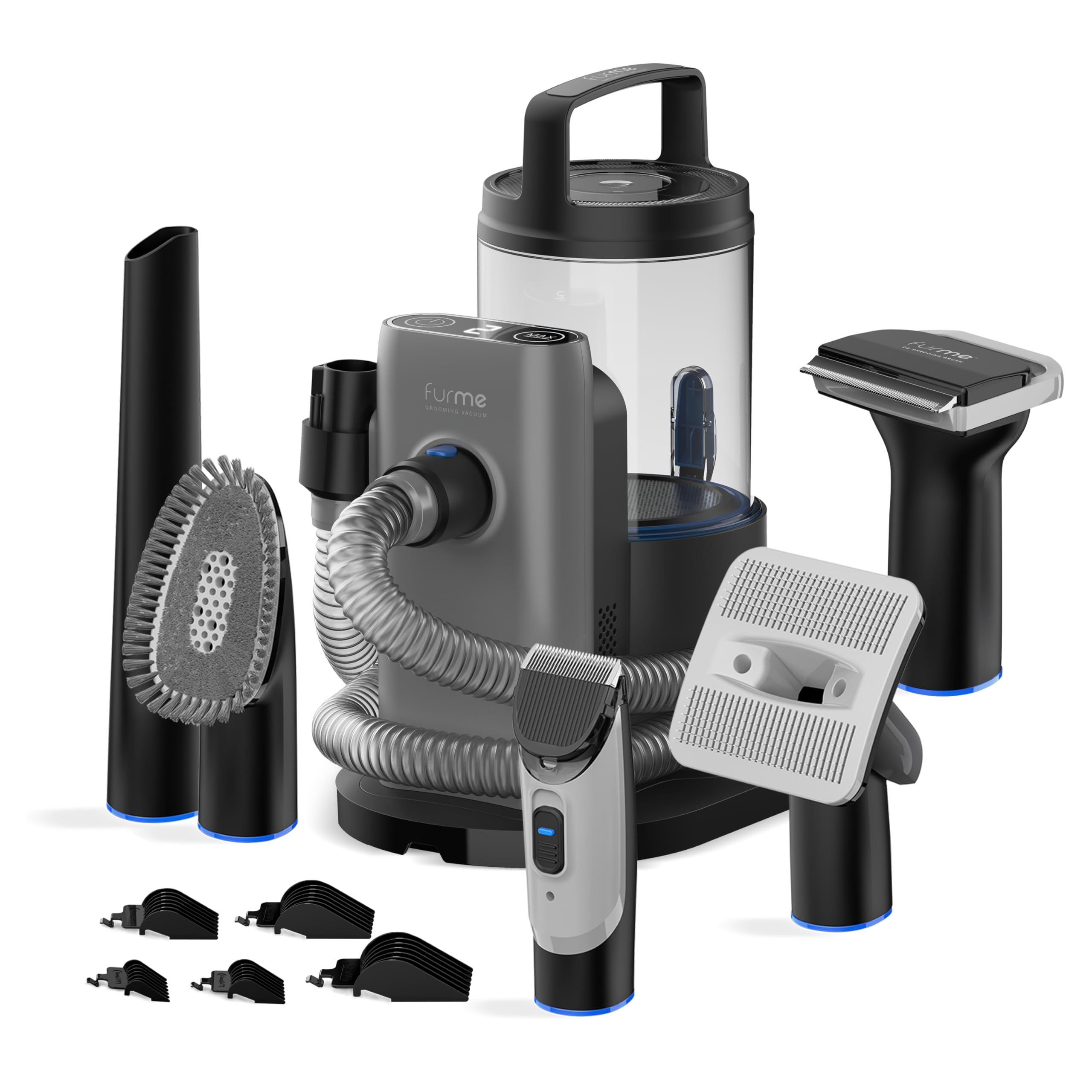 FURME Original pet grooming vacuum kit shows strong suction power for efficient pet hair removal.