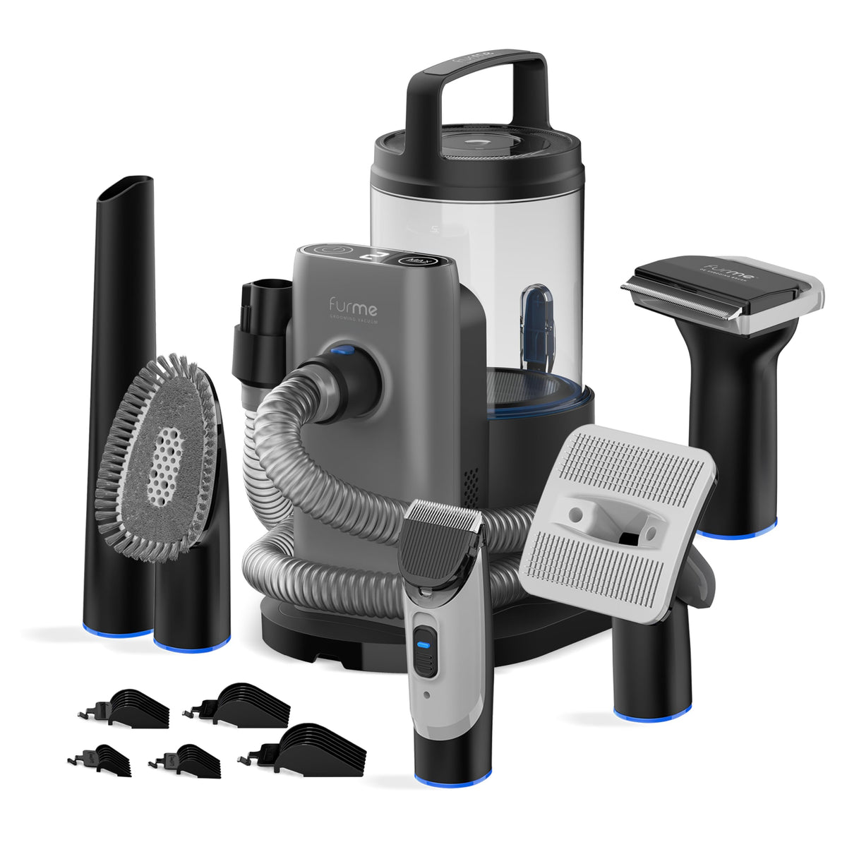 FURME Original pet grooming vacuum kit shows strong suction power for efficient pet hair removal.